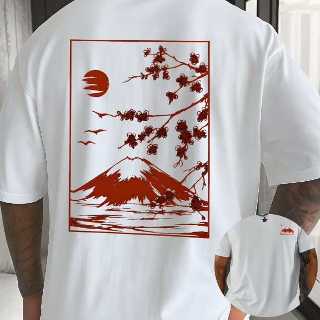T-shirt Japanese Mountain Sunset Sakura Blossom art  (Créateur téléchargé)