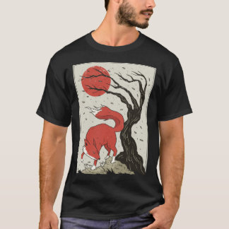 T-shirt Japanese Retro Fox Cherry Blossom