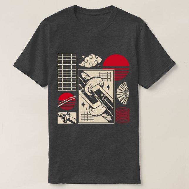 T-shirt Japanese Retro Samurai Katana Aesthetic Pattern (Design devant)