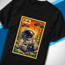 T-shirt Japanese Retro Vintage UFO Astronaut Funny Gamer