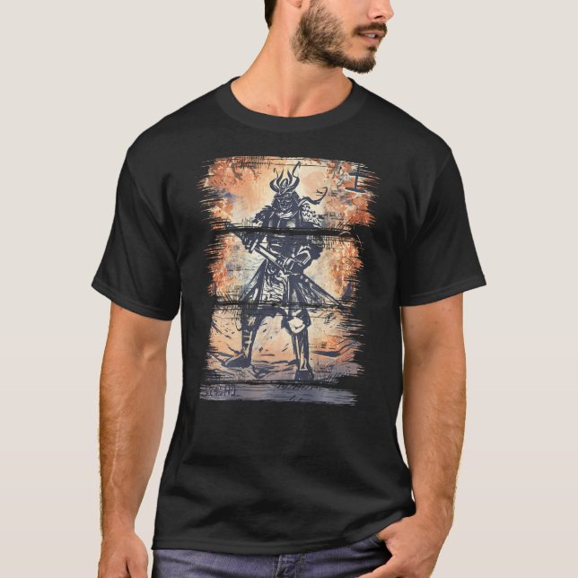 T-shirt Japanese Samurai Bushido Warrior Katana Sword Back (Devant)
