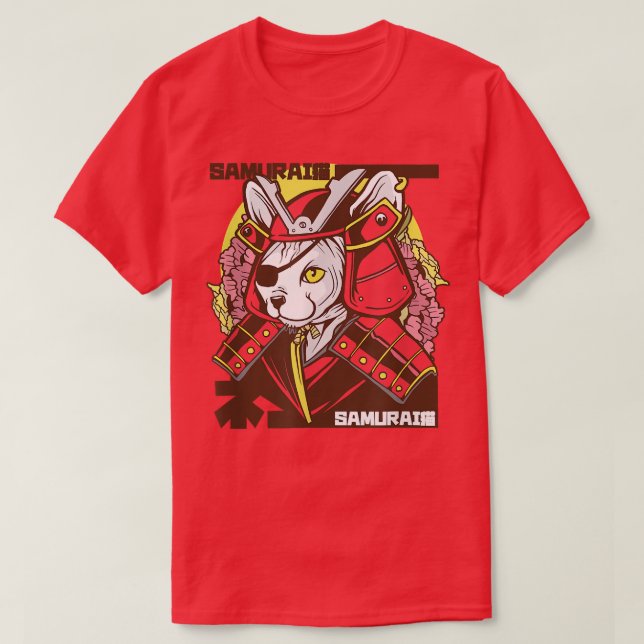 T-shirt Japanese Samurai Cat Warrior Eye Patch In Traditio (Design devant)