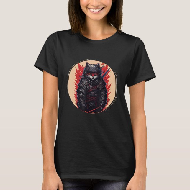 T-shirt Japanese Samurai Ninja Cat (Devant)