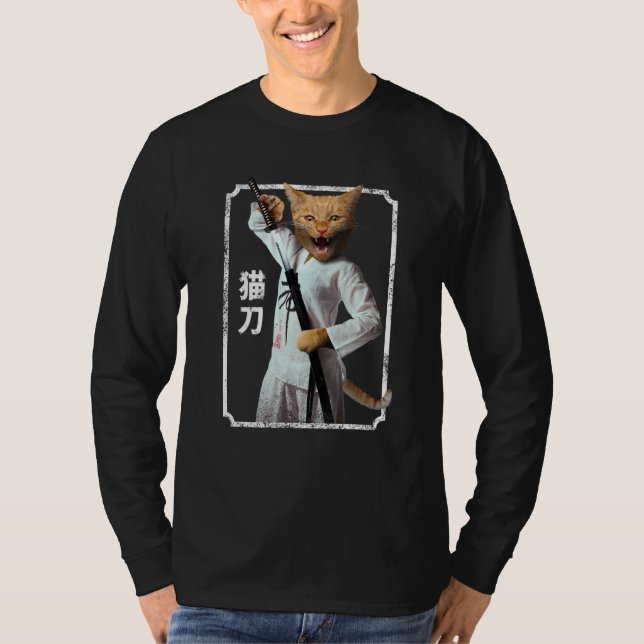 T-shirt Japanese Samurai Ninja Cat (Devant)