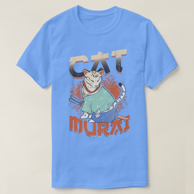 T-shirt Japanese Samurai Ninja Cat Samurai  (2) (Design devant)