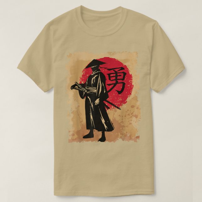 T-shirt Japanese Samurai Papyrus Retro Sun Japan Calligrap (Design devant)