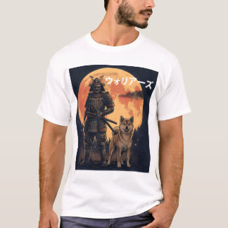 T-shirt Japanese Samurai Warrior and Shiba Inu Dog Full Mo