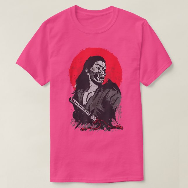T-shirt Japanese Samurai Warrior Illustration  Red Sunset  (Design devant)