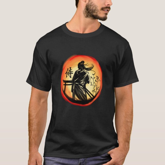 T-shirt Japanese Samurai Warrior Lone Bushido Warrior (Devant)