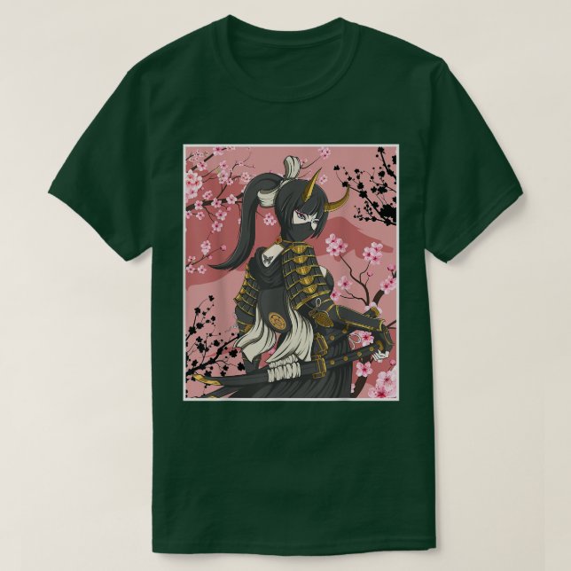 T-shirt Japanese Samurai Warriors With Sakura Flower  (Design devant)