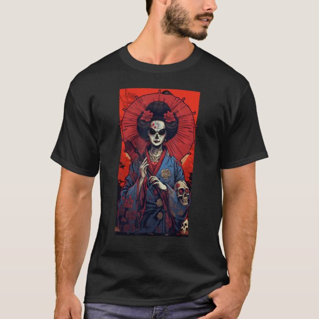 T-shirt Japanese Skeleton Geisha  Skull Geisha  Graphic (Devant)