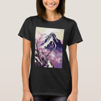 T-shirt japanese snow mountain Cherry Blossom trees