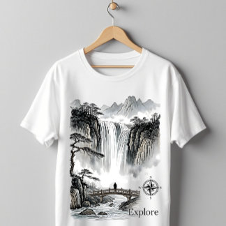 T-shirt Japanese Sumi-e Waterfall Zen Explore Landscape