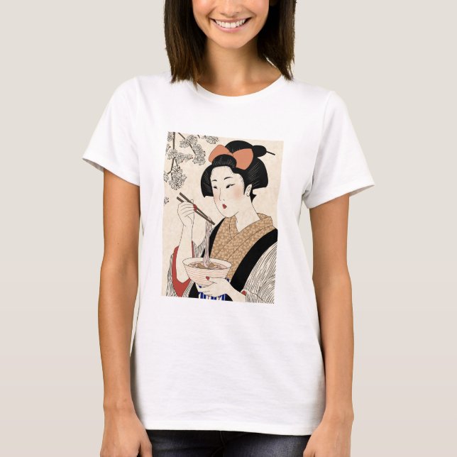 T-shirt Japanese Ukiyoe Style Kimono Modern Girl (Devant)