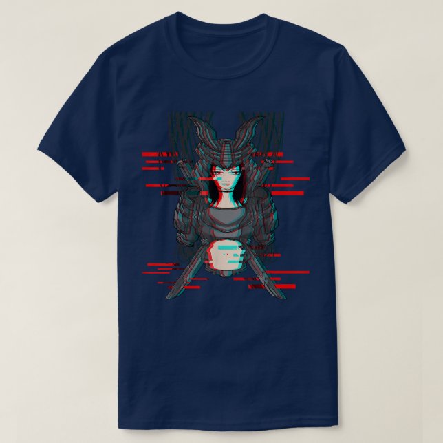 T-shirt Japon Anime Robotic Technology Samurai Glitch Oni  (Design devant)