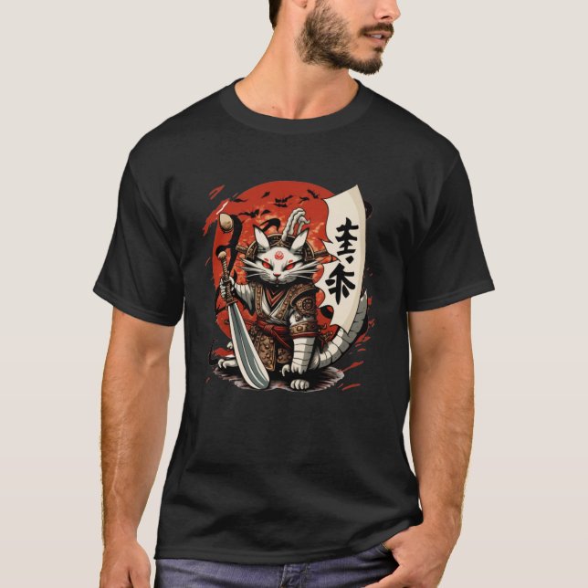 T-shirt Japon Chats Samurai Guerrier Katana Samurai épée (Devant)
