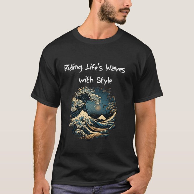 T-shirt Japon Great Wave Riding Vie s vagues avec style Lo (Devant)