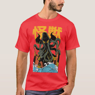 T-shirt Japon Japon Kaiju Monster Chutulu Octopus Manga