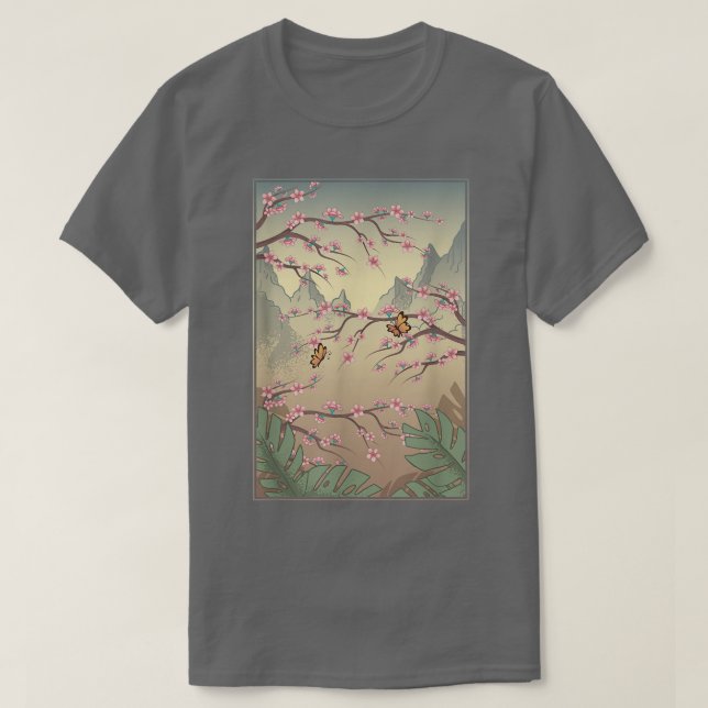 T-shirt Japon Jolie Fleur Japonaise Rose Sakura Cherry Bl (Design devant)