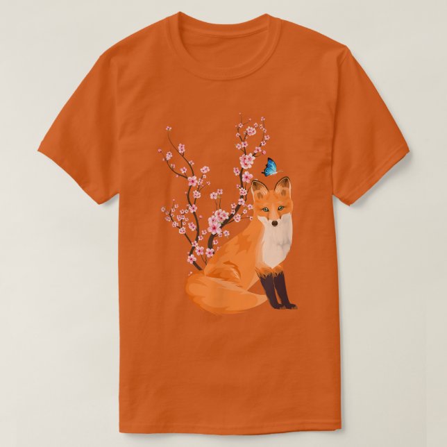 T-shirt Japon Sakura Cherry Blossom Fo Kitsune Japonais (Design devant)