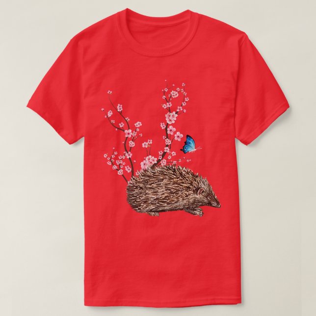T-shirt Japon Sakura Cherry Blossom Hedgehog Japonais (Design devant)
