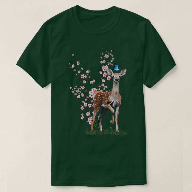 T-shirt Japon Sakura Cherry Blossom Sika Deer Japonais (Design devant)