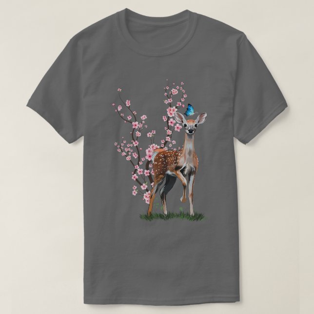 T-shirt Japon Sakura Cherry Blossom Sika Deer Japonais (Design devant)