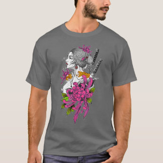 T-shirt Japon Samurai Geisha Sakura Blossom Cherry Scène
