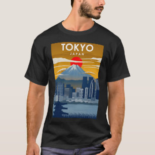 T-shirt Japon Tokyo Mont Fuji Cityscape Vintage Minimal T