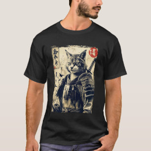 T-shirt japonais animé kawaii chat samouraï pour f