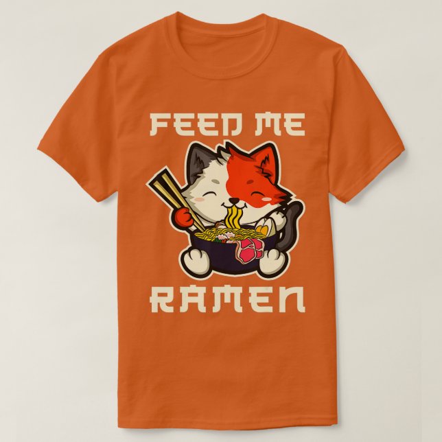 T-shirt Japonais Anime Kawaii Ramen Noodles Chat (Design devant)