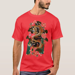 T-shirt Japonais Asiatique Chinois Dragon Volant Samurai W