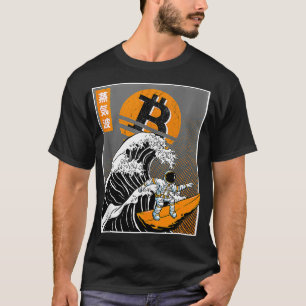 T-shirt Japonais Bitcoin Art Surf Astronaut Vague drôle