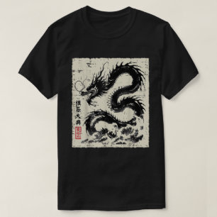 T-shirt Japonais Black Dragon Chinois Vintage