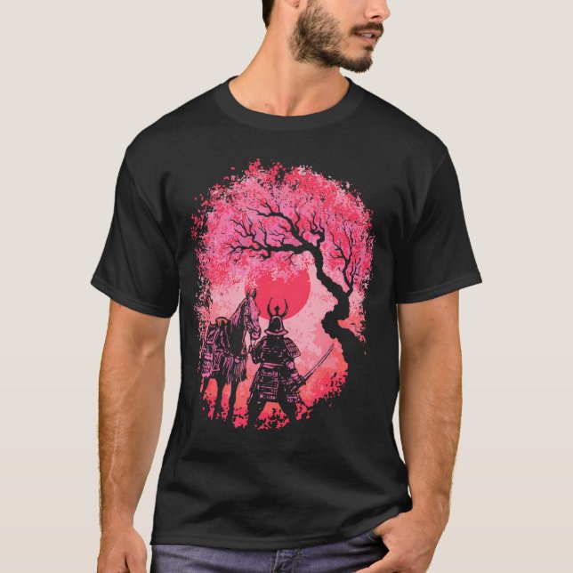 T-shirt Japonais cerise en fleurs Sakura Samurai Kiso Hors (Devant)
