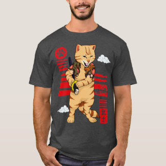 T-shirt Japonais Chat Samurai Kaiju Guerrier Ronin Bushido
