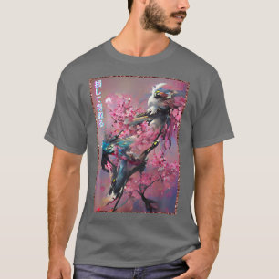 T-shirt Japonais Cherry Blossom Tree oiseau Woodblock art