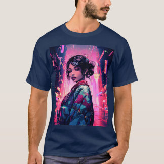 T-shirt Japonais Cyberpunk Geisha esthétique urbaine