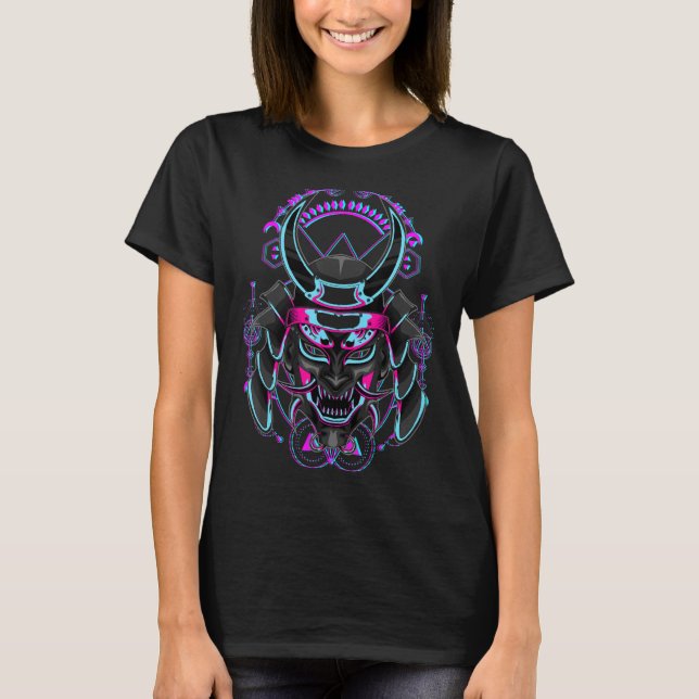 T-shirt Japonais Demon Samurai Oni Face Mask Glitch (Devant)