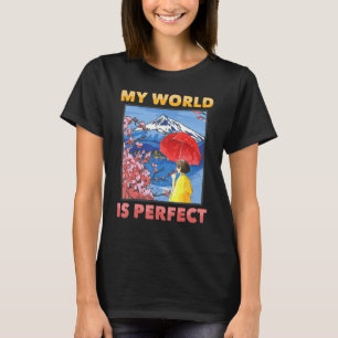 T-shirt Japonais esthétique Mon monde est parfait cerise B