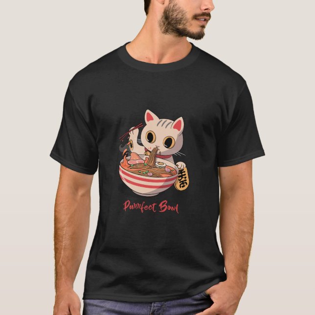 T-shirt Japonais Fortune Chat Slurping un bol parfait (Devant)