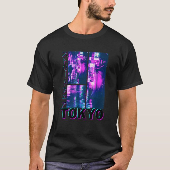 T-shirt Japonais Glitch Cyberpunk Tokyo Streetwear Aesthet (Devant)