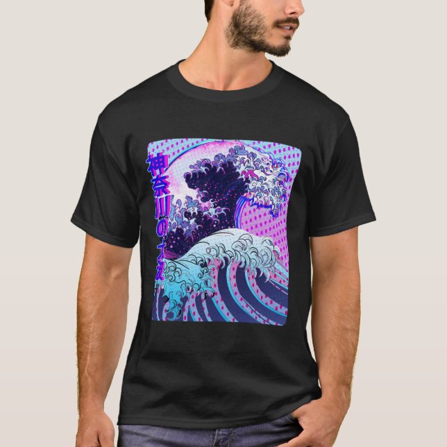 T-shirt Japonais Great Kanagawa Wave Glitch Aesthétique Ka (Devant)