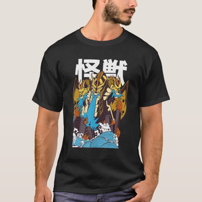 T-shirt Japonais Kanji Dragon détruire brûle City Design (Devant)