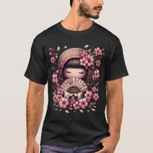 T-shirt Japonais Kawaii Kokeshi Doll Cherry Blossom