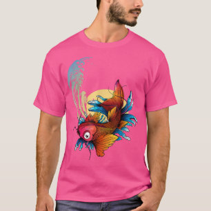 T-shirt Japonais Koi Carp Sakura Wave Japon Lune Japonais