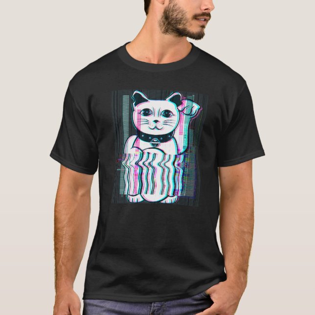 T-shirt Japonais Maneki Neko Lucky Cat Vaporwave Japon Aes (Devant)