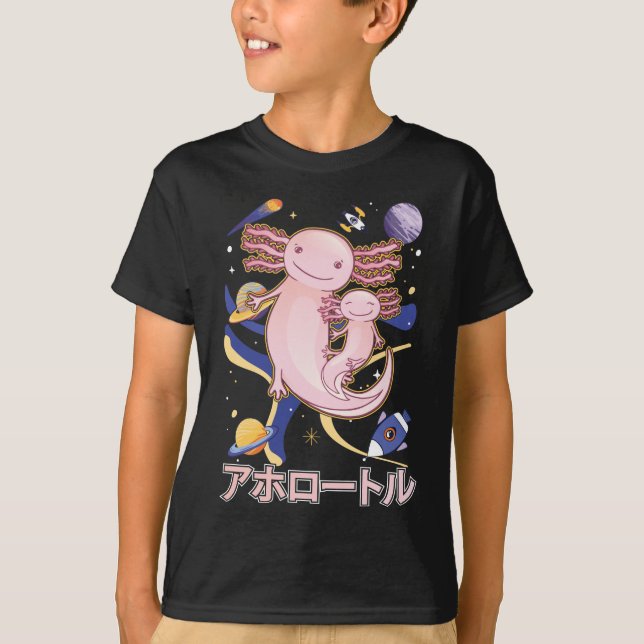 T-shirt Japonais mignon Axolotl Famille Galaxy Anime (Devant)