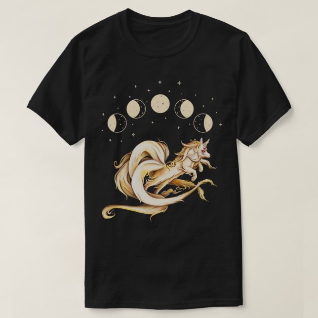 T-shirt Japonais Neuf Tails Fox Kitsune Moon Phases Folklo (Design devant)
