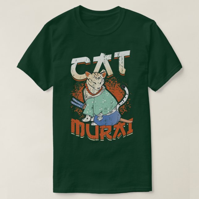 T-shirt Japonais Ninja Cat Samurai Premium (Design devant)